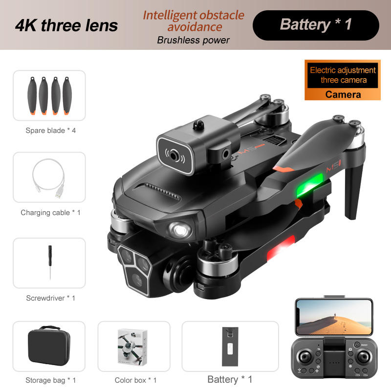 M1S Drone Profesional Three HD Camera Obstacle Avoidance Aerial Photography Brushless Motor Foldable Rc Quadcopter Toys